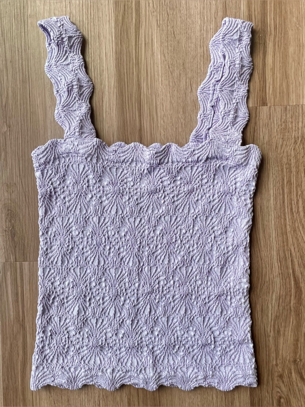 Pink Rose Women’s L/XL Lilac Square Smocked Scalloped Edge Cami Tank Top